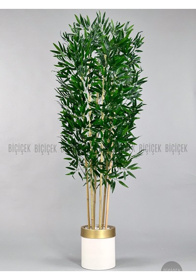 Yapay Bambu Ağacı 170cm Krem Gold Metal Saksıda Krem-gold