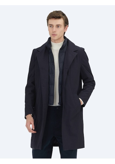 Kip Lacivert Regular Fit Kruvaze Yaka Casual Dokuma Pardesü Lacivert