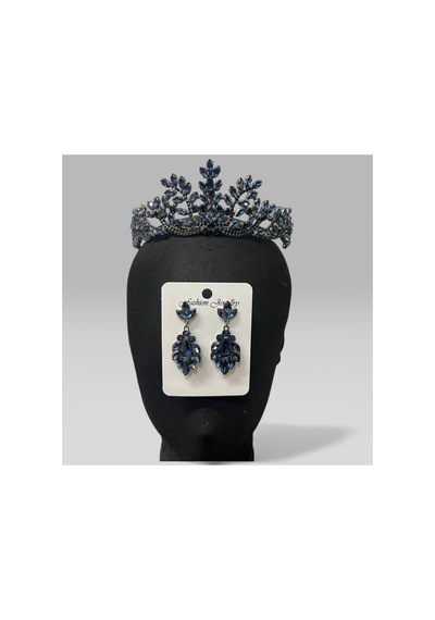 Majestic Blossom Crown - Gelin Kına After Taç Ve Küpe Lacivert - 797153335 Lacivert