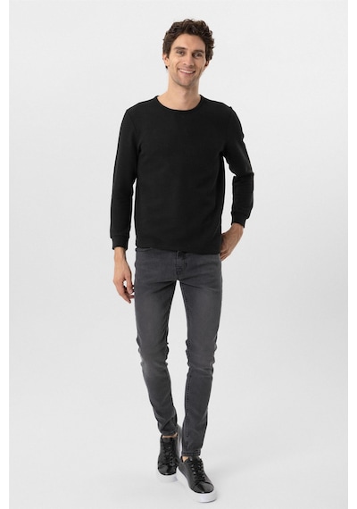 Süvari Siyah Slim Fit Armürlü Bisiklet Yaka Triko Kazak-36351 Siyah