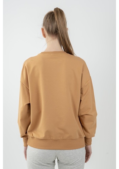 Maraton Sportswear Oversize Kadın Bisiklet Yaka Uzun Kol Basic Koyu Bej Sweatshirt 22169-koyu Bej Koyu Bej