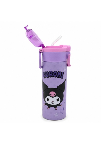 Kuromi Çift Fonksiyon Kapaklı Çelik Matara 600ml .