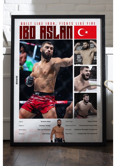 İbo Aslan Ufc Siyah Ahşap Çerçeveli Poster, Dekoratif Dövüş Duvar Tablosu