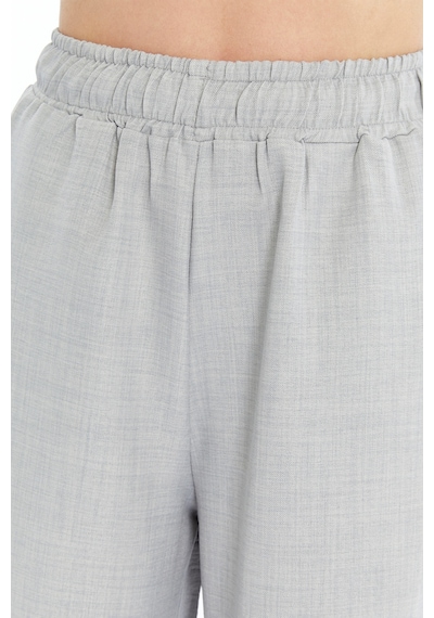 Genius Store Kadın Pantolon Keten Karışımlı Beli Lastikli Kırışmaz Kumaş Pantolon Keten-pantolon Gri