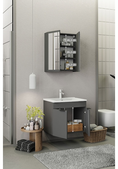 Biani Fix Loft 65 Cm Banyo Dolabı,Seramik Lavabolu, Aynalı,Lavabo Dahil,Mdf,Mat Gri Biani Fix Loft 65 Cm Banyo Dolabı,Seramik Lavabolu, Aynalı,Lavabo Dahil,Mdf,Mat Gri