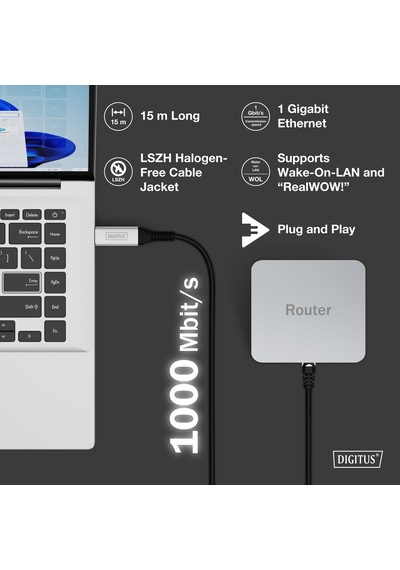 Usb-a - Rj45 Cat 6a S/ftp Kablosu, 1 Gbit/s, 15 Metre Usb 3.2 Gen