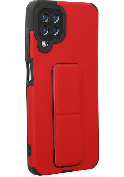 Newface Samsung Uyumlu Galaxy A22 Kılıf Mega Standlı Silikon - Kırmızı Kırmızı