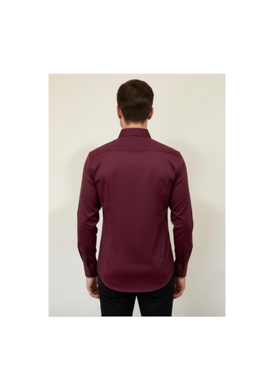 Yusaytr Erkek Saten Gömlek Bordo Bordo