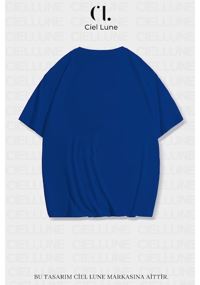 Nevermind Unisex Kadın Erkek Minimalist Cat Baskılı Özel Tasarım Oversize T Mavi