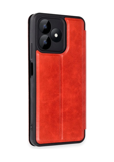Realme Note 50 4g Kapaklı Kılıf İçi Süet Kaplı Ve Kartlıklı Pu Deri Kapak Ryc/flip Cover Kırmızı
