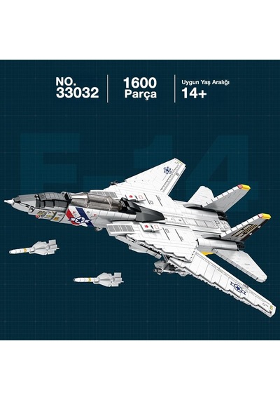 Reobrix 33032 F-14 Tomcat Jet Uçak Yaratıcı Yapı Blok Seti Building Blocks - 1600 Parça