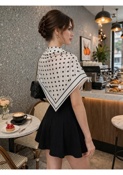 Tarzını Seç Beyaz Puantiye Model Fular Bandana Şal Estascarf 70x70 Cm