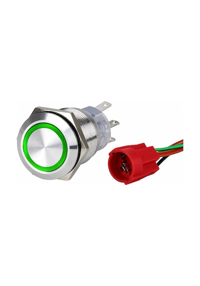 Labarka Yeşil LED'li Krom Buton On-Off 19 mm 15A 12/24V