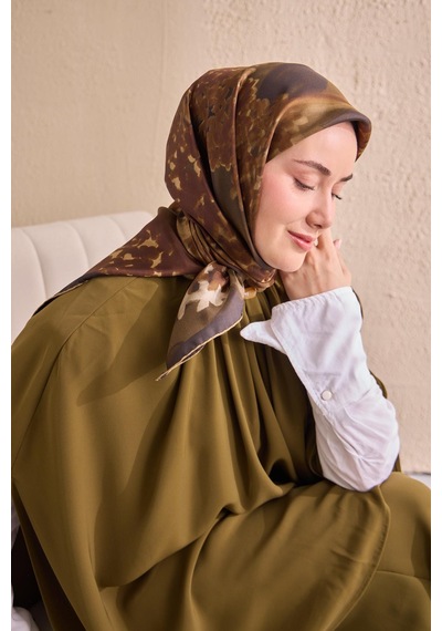 Silk Home Twill İpek Bloom Eşarp Haki 90x90 Çok Renkli