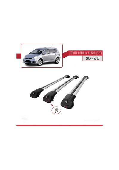 Toyota Corolla Verso E120 2004-2008 Arası İle Uyumlu Ace-1 Ara Atkı Tavan Barı Gri 3 Adet Bar
