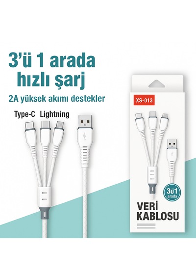 3 Ü 1 Arada Hızlı Şarj Kablosu Data Kablosu