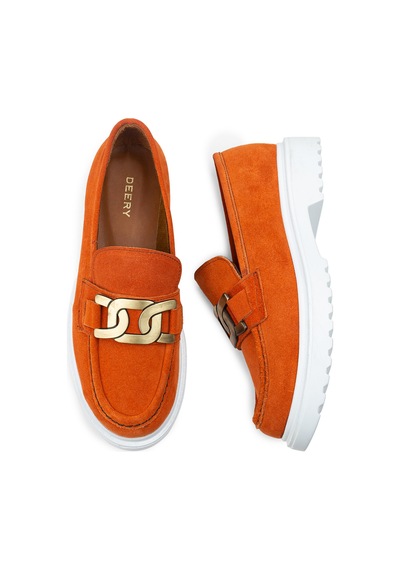 Deery Hakiki Süet Turuncu Tokalı Loafer Kadın Ayakkabı - 01902ztrcp01 Turuncu
