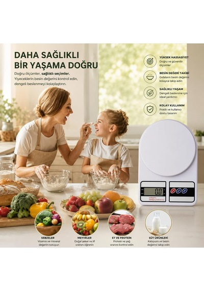 Krafz Mutfak Tartısı, Elektronik Hassas Mutfak Terazisi, Tartısı, Dijital Mutfak Tartısı, Mutfak Terazisi, 10 Kg 1 Gr Hassasiyet, Dara Özelliği Enerji Sınıfı A++ Çok Renkli