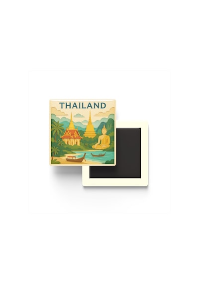 Tayland - Thailand - Paper Cut Art - Baskılı Buzdolap Magneti Kare - 9x9 Cm