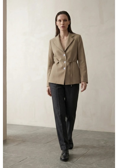 Hiccup My Fashıon Kemerli Krep Blazer Ceket Deve Kahvesi