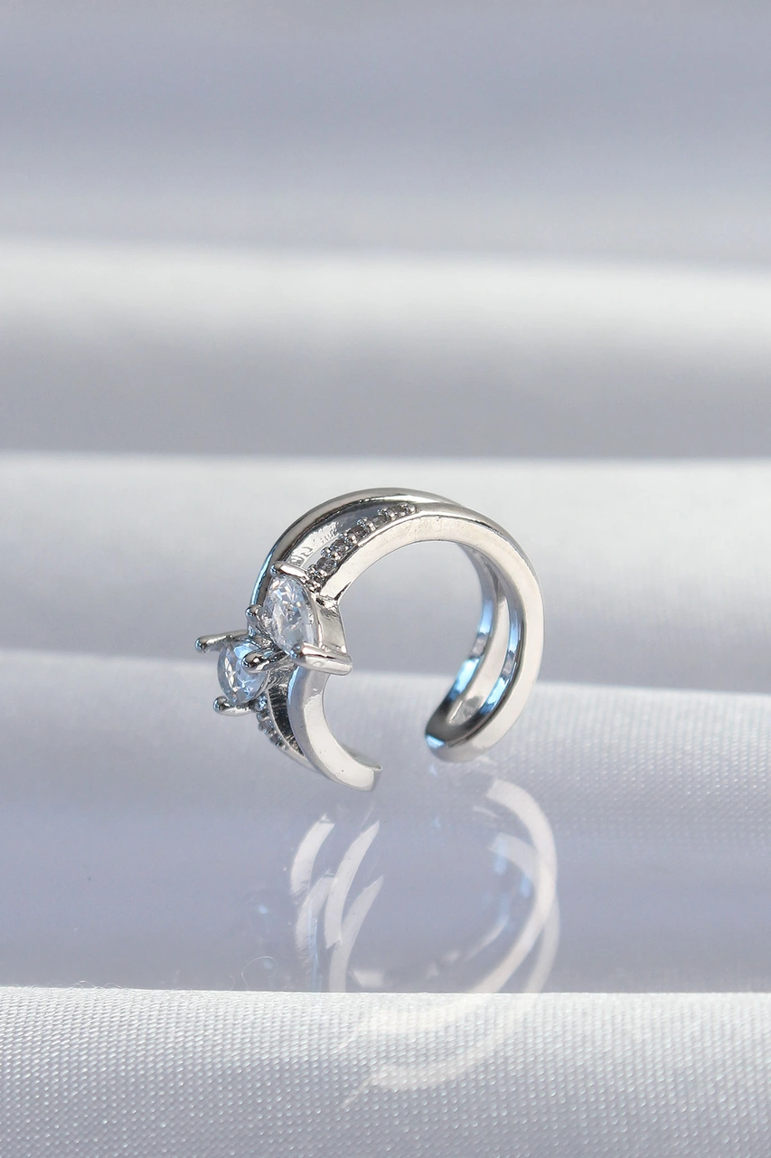 Pirinç Gümüş Renk Zirkon Taşlı Damla Earcuff Küpe Diğer