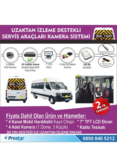 Okul Ve Servis Taşıtları İçin 320 Gb Kayıtlı Kamera Set