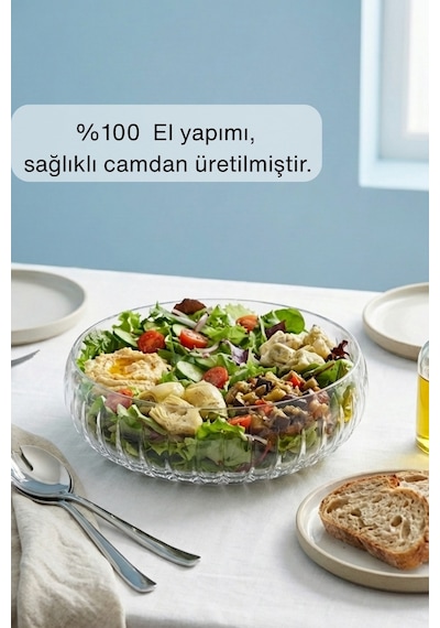 Selen Concept El Yapımı Orta Boy Cam Salata Kasesi Şeffaf