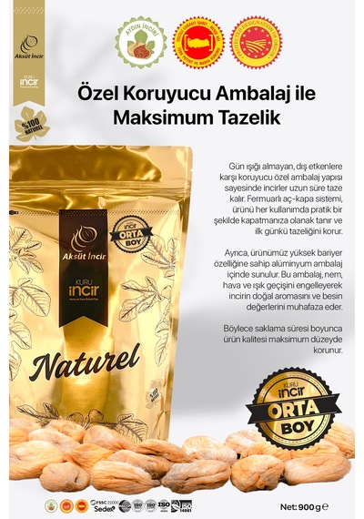 Orta Boy 900g Gold Doypack Kuru İncir Aydın İnciri Ab Coğrafi İşaretli 900 G