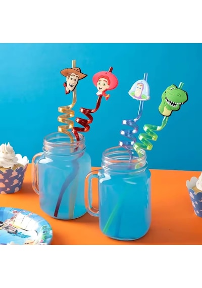 Çocuk Pipeti 4 Adet Şekilli-uzun Kıvrımlı Ve Figürlü Renkli Plastik Pipet Seti 26 Cm Rahat Kullanım Diğer