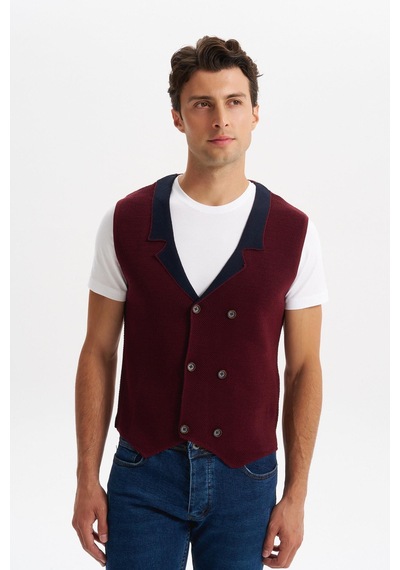 AR-MA Arma Erkek Slim Fit Örme Likralı Pike Yelek Kısa Kollu, %90 Akrilik %10 Wool K0yyo0857 Bordo