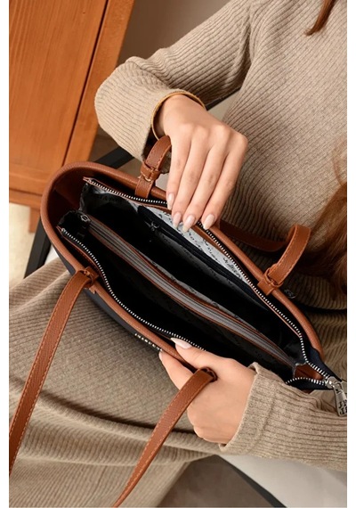 Just Polo Kadın Yeni Sezon Büyük Boy Lüks El Çantası Shopper Lacivert - Taba 46367547