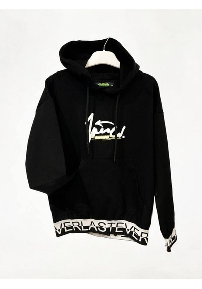 Ekkokids Çocuk Kapüşonlu Kind Yazılı Sweatshirt-14820 Siyah