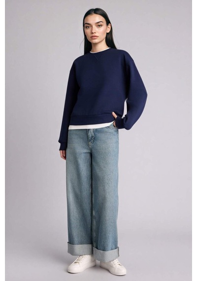 Defacto Relax Fıt Basıc Düz Kalın Sweatshirt Kumaşı Sweatshirt H2149ax25wnnv251 Lacivert-nv251