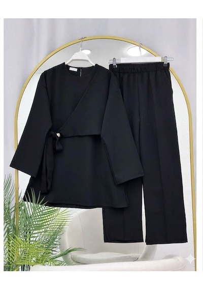 Lovie Moda Kruvaze Bağlamalı İkili Takım Siyah