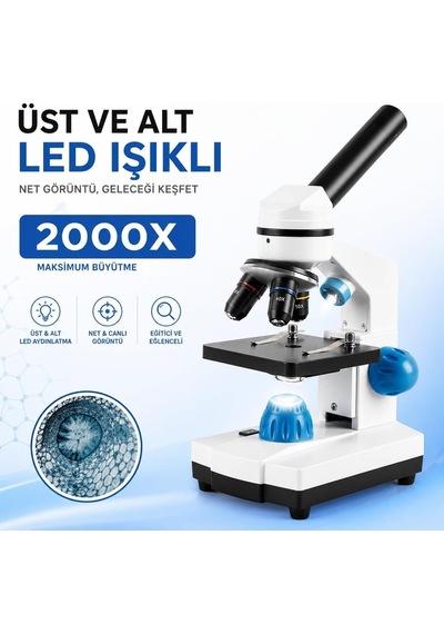 Tr 2000x Dijital Biyolojik Mikroskop Seti Usb Bağlantılı Hd Led Aydınlatmalı Monoküler Eğitim Ve Hobi Kullanımı
