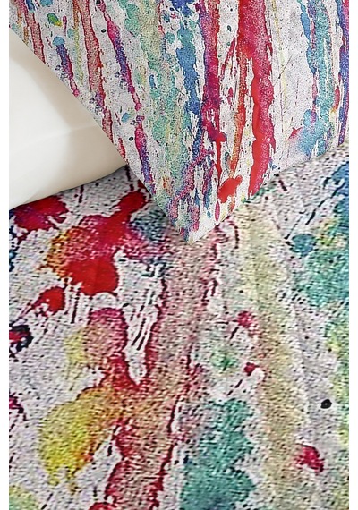 Renkli Modern Genç Odası Tek Kişilik Pike Takımı - Soyut Mavi Pembe 160x220 Cm Kapitone Yatak Örtüsü Kırsal Nehir Pususu