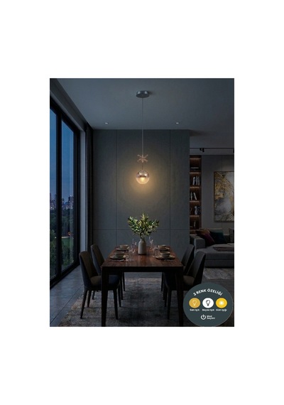 Royal Petal 3 Renk Ledli Krom Avize - Modern Koridor, Yemek Odası, Mutfak Aydınlatması