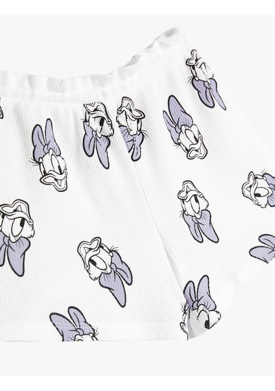 Koton Daisy Duck Şort Cepli Beli Lastikli Beyaz Desenli 4smg40064ak Beyaz