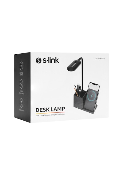 Elba Ht-513 Siyah Typec 10w Kablosuz Şarj Cihazı Kalemlikli Masa Lambası