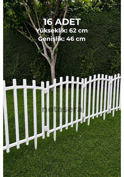 Maxi Boy Yükseklik 62 Cm Dekoratif Çift Taraflı Beyaz Peyzaj Plastik Bahçe Çiti 16 Adet Çit