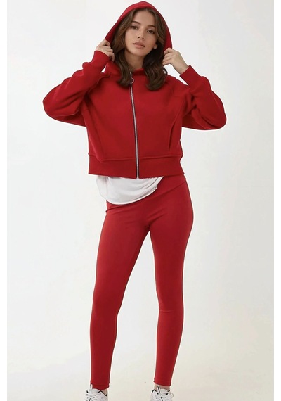 Hiccup Rahat Kesim Kapüşonlu Fermuarlı Hoodie Kırmızı