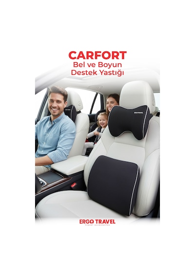 Viscofoam Carfort Büyük Visco Araç Boyun Yastığı – Visco Araç Bel Yastığı Takım - Araç Yastığı - Siyah |