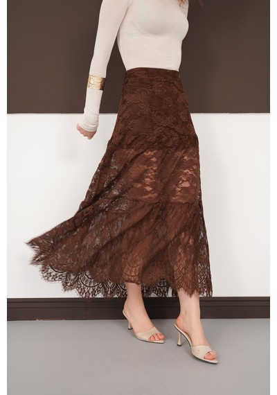 Verymoda Fırfırlı Dantel Etek F2074 Kahve