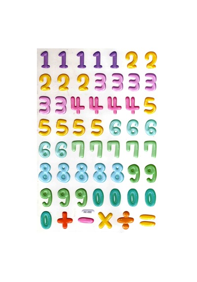 Sticker Kabartmalı A4 Boyutunda Stiker Defter, Planlayıcı Etiket- Ak068 - Rakam Sayı Pastel Çok Renkli