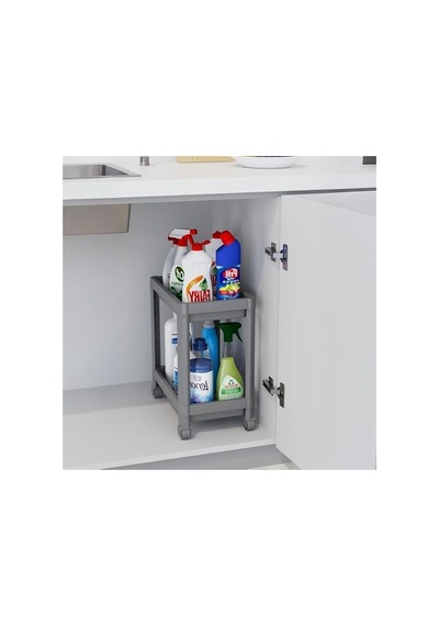 2 Katlı Tekerlekli Düzenleyici Raf, Evye Altı Kullanımı İçin Taşınabilir Mutfak Ve Banyo Organizer