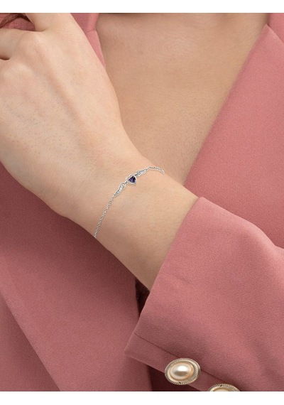 Brezza Lusso Jewelry Ametist Taşlı Melek Kanatlı Minik Kalp Kadın Gümüş Bileklik