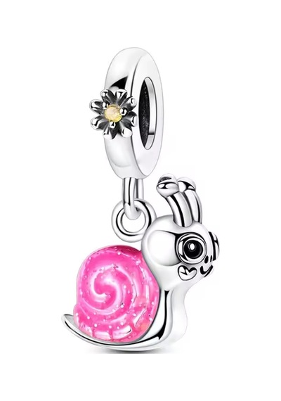 Sevimli Pembe Salyangoz Sallantılı Charm Gümüş