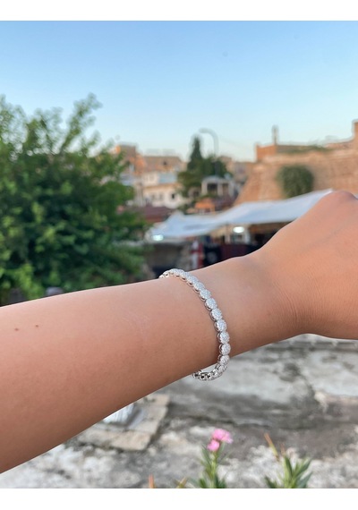 Zirkon Taşlı Su Yolu Yuvarlak Model 925 Ayar Gümüş Kadın Bilezik 201025800 Çok Renkli