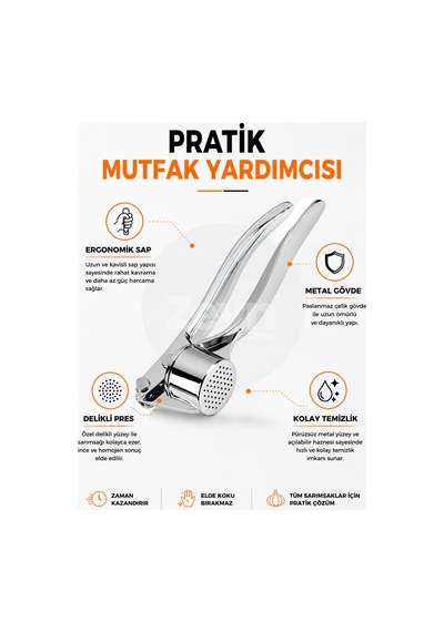 Paslanmaz Çelik Sarımsak Ezici Pres Ergonomik Saplı Sarımsak Rendesi Mutfak Aparatı Gri