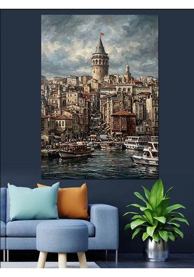 Denizden Galata Kulesi Ve İstanbul Dekoratif Kanvas - Mdf Ahşap Tablo